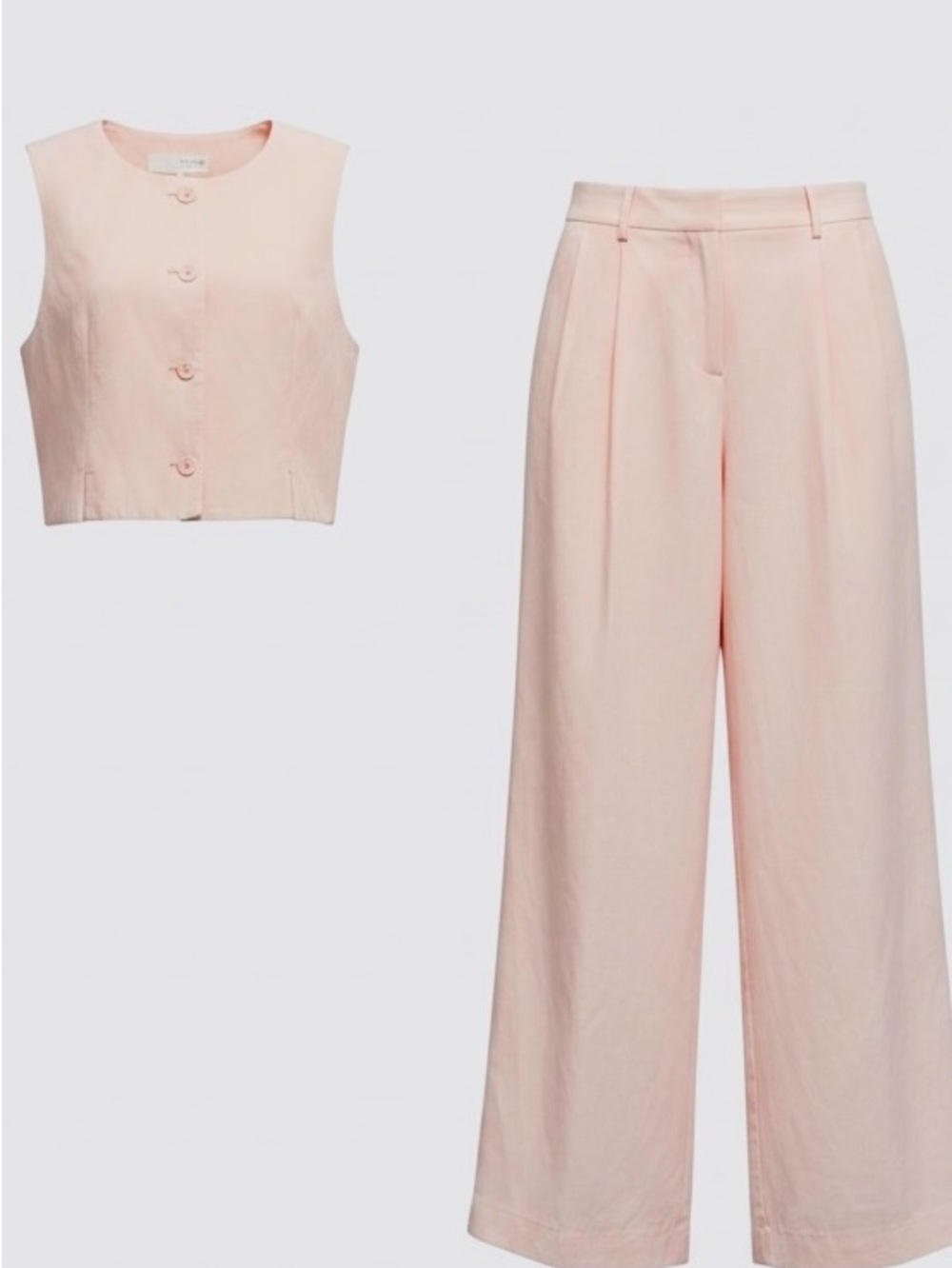 Zara Pale Pink Wide-Leg Pants with Matching Cropped Vest NWOT